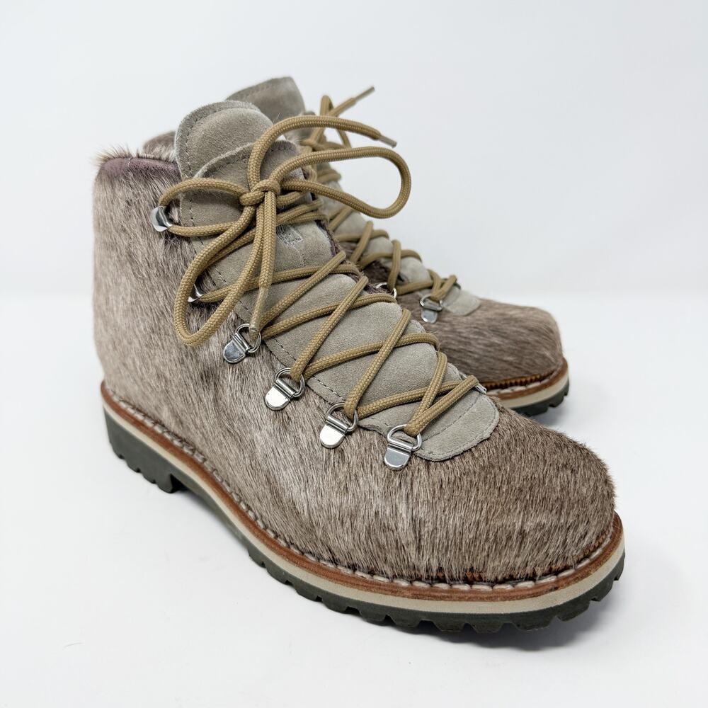 Ventesima Strada Tan Calf Hair Furry Mountaineer Boots Women's 7 Made in Italy